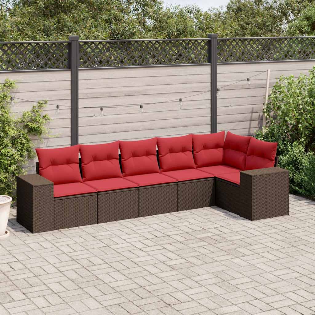 Conjunto de sofá de jardim com 6 peças e almofadas em rattan sintético marrom