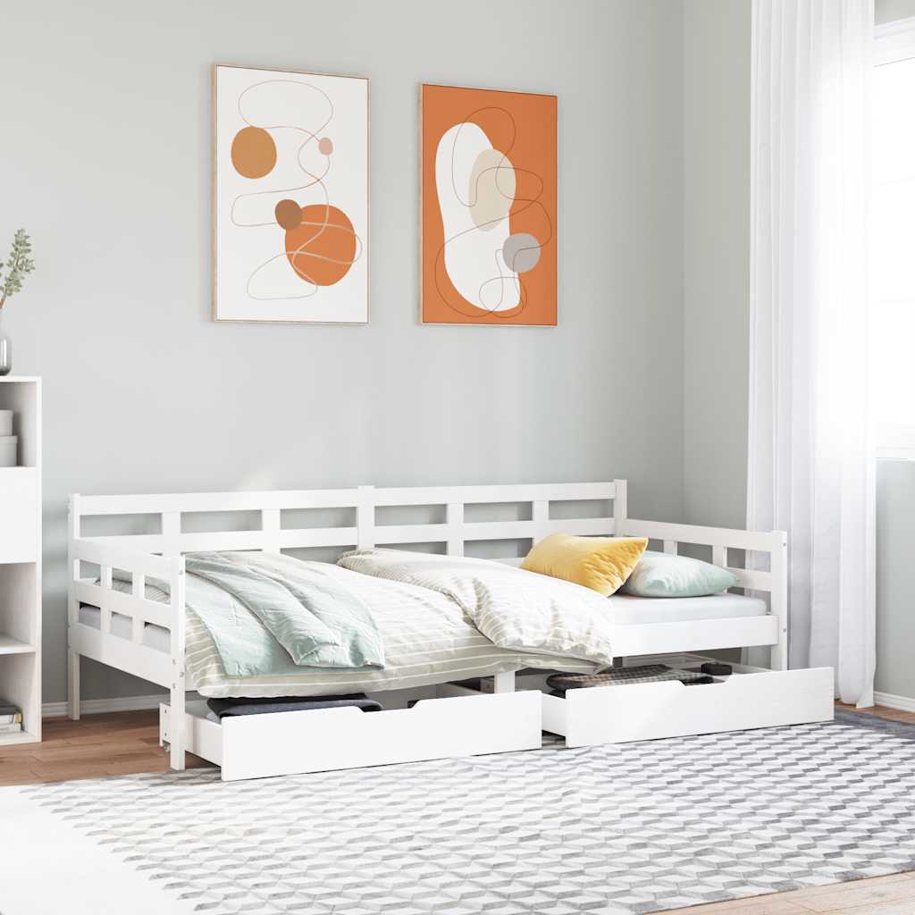 Sofá-cama c/ gavetas 90x190 cm madeira de pinho maciça branco