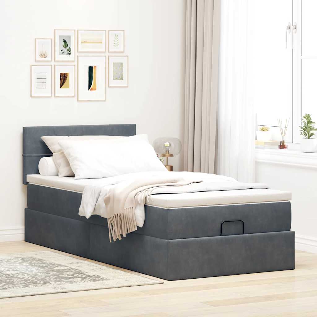 Estrutura cama otomana colchão 80x200 cm veludo cinzento escuro