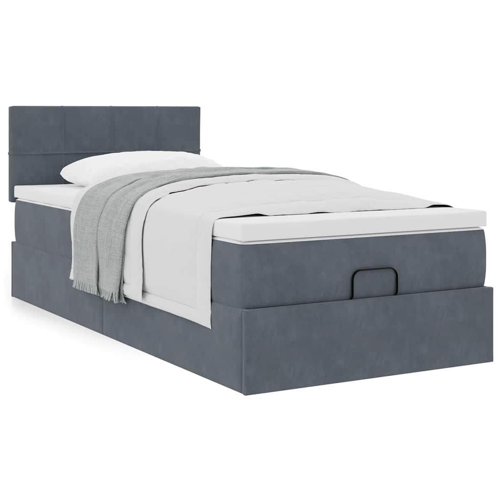 Estrutura cama otomana colchão 80x200 cm veludo cinzento escuro