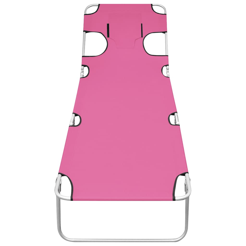 Espreguiçadeira dobrável c/ almofada cabeça aço rosa magenta