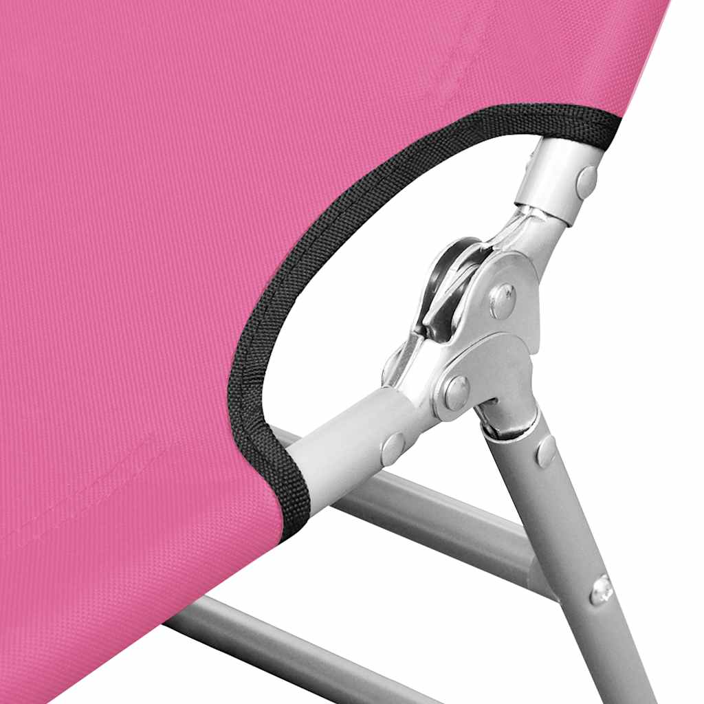 Espreguiçadeira dobrável c/ almofada cabeça aço rosa magenta