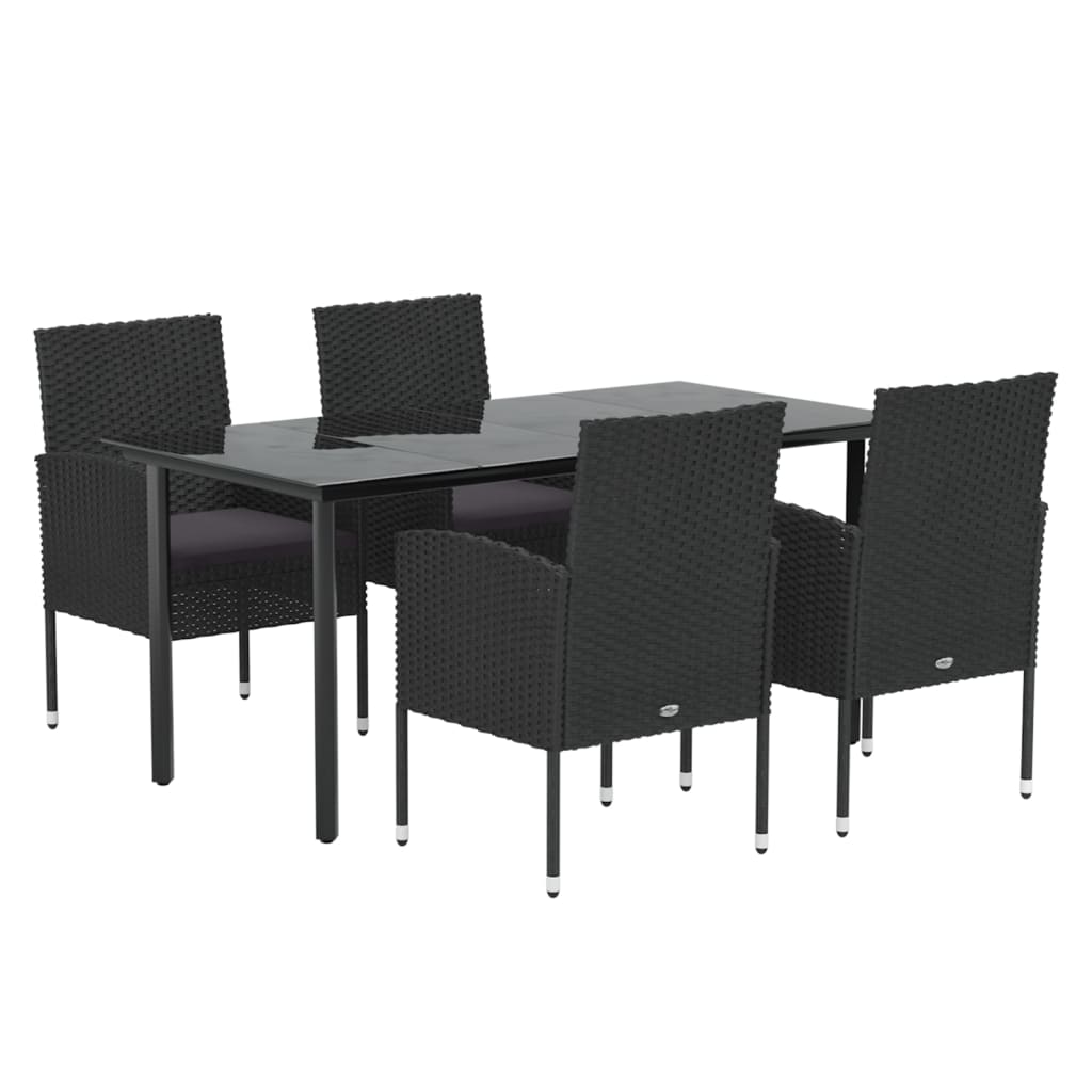5 Pcs conjunto de jantar p/ jardim c/ almofadões vime PE preto