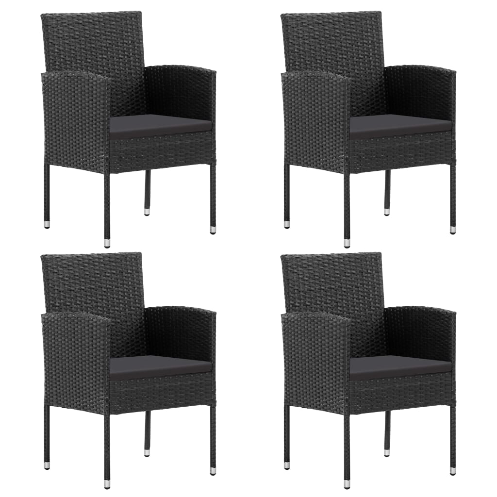 5 Pcs conjunto de jantar p/ jardim c/ almofadões vime PE preto