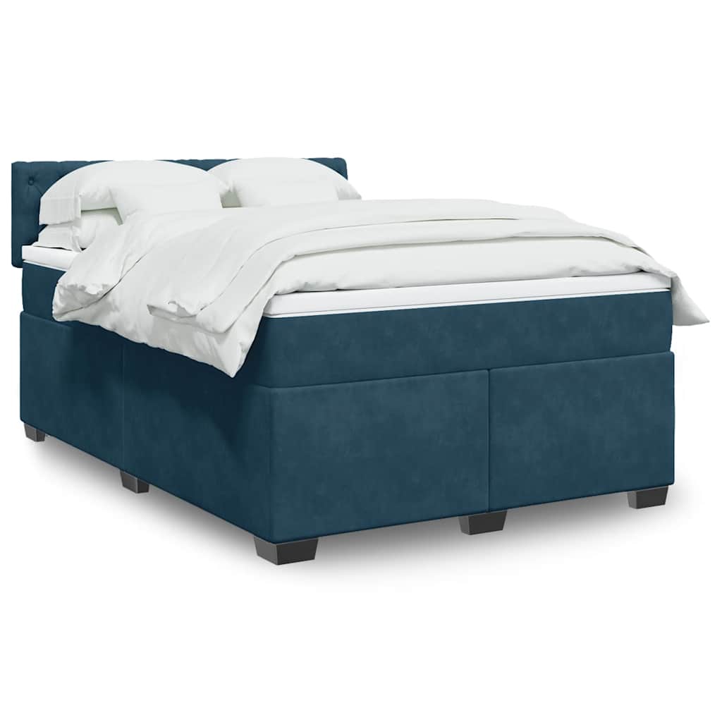 Cama com molas/colchão 140x190 cm veludo azul-escuro