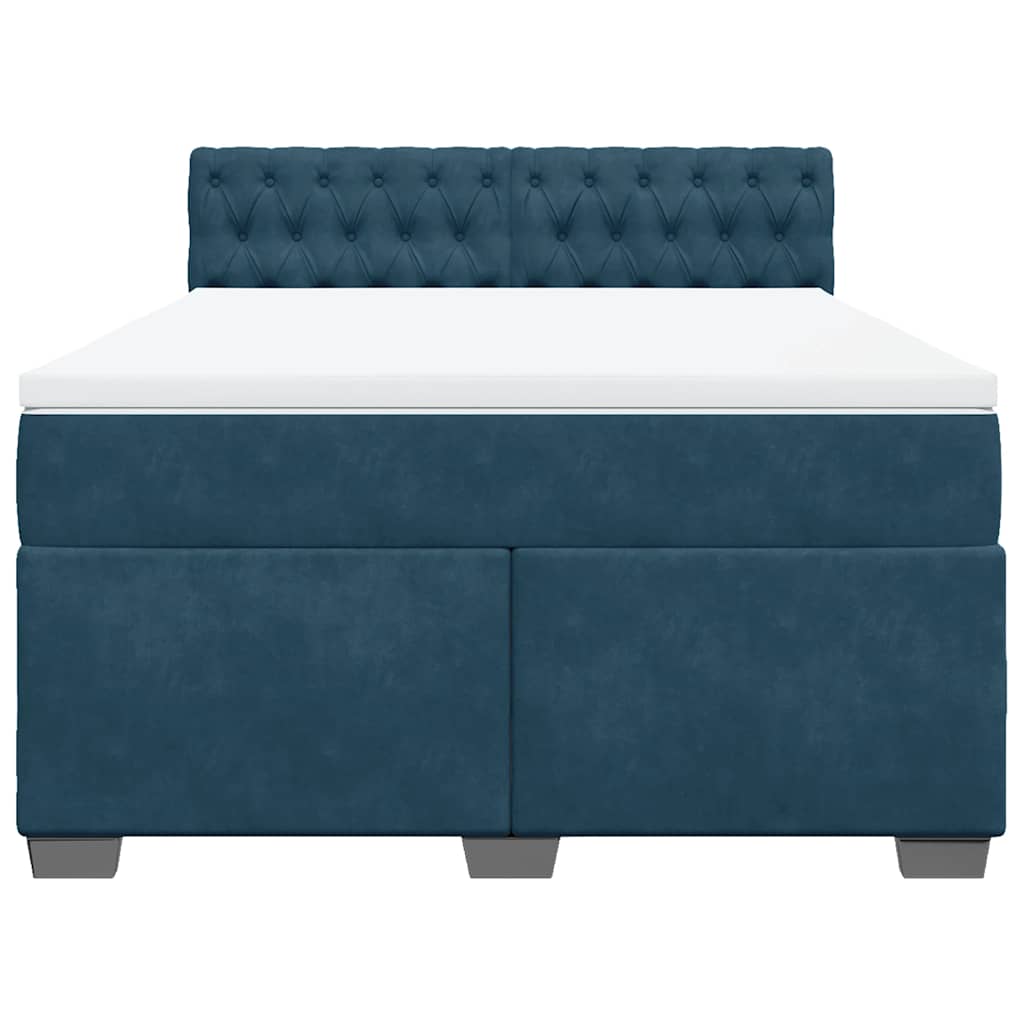 Cama com molas/colchão 140x190 cm veludo azul-escuro