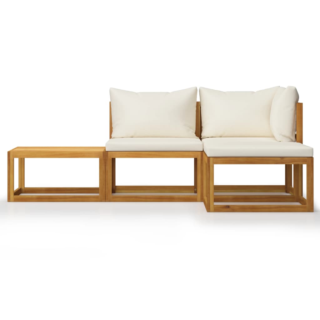 4 Pcs conjunto lounge jardim c/ almofadões acácia maciça creme