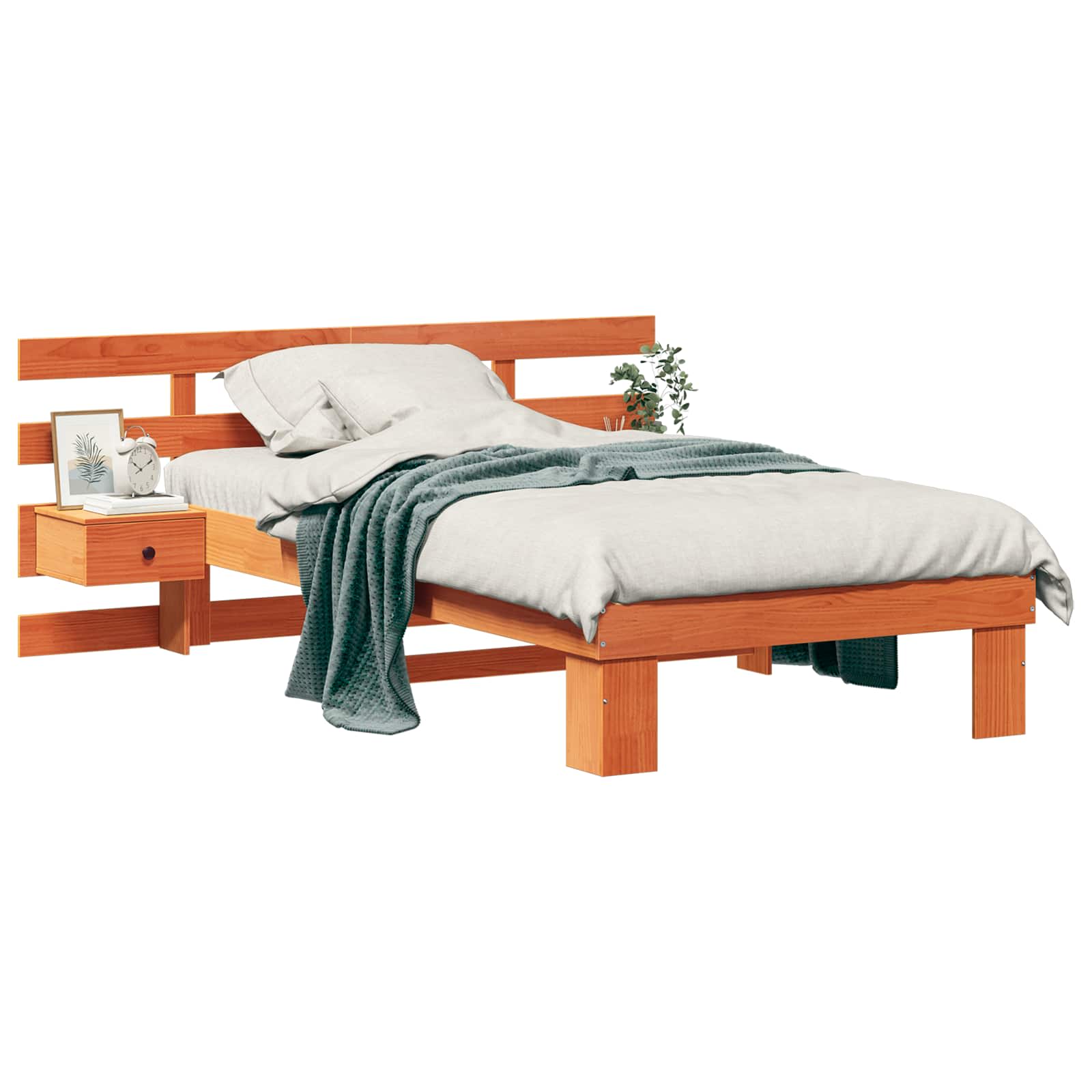 Estrutura da cama com cabeceira marrom cera 80 x 200 cm