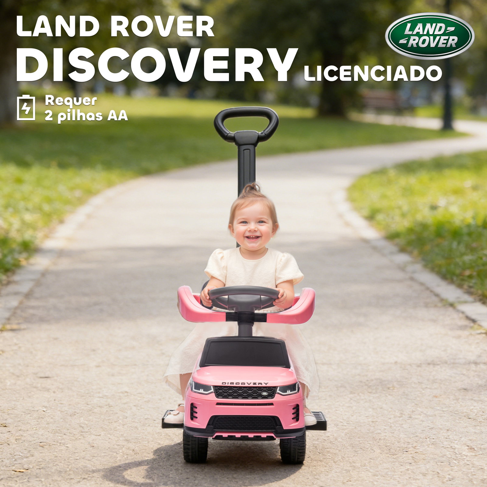 Carro andador 2 em 1 para crianças land rover discovery com buzina pega de empurrar e barra removíveis 84x40x94,5 cm rosa