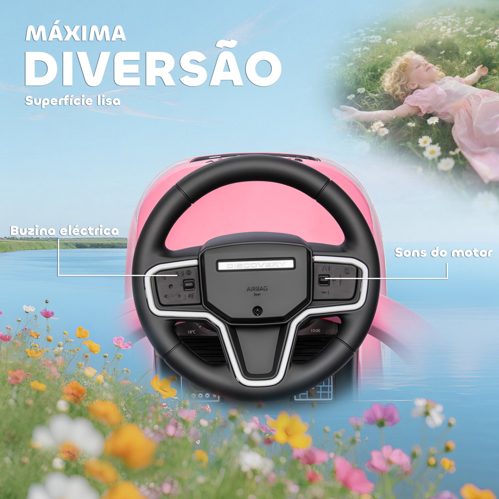 Carro andador 2 em 1 para crianças land rover discovery com buzina pega de empurrar e barra removíveis 84x40x94,5 cm rosa