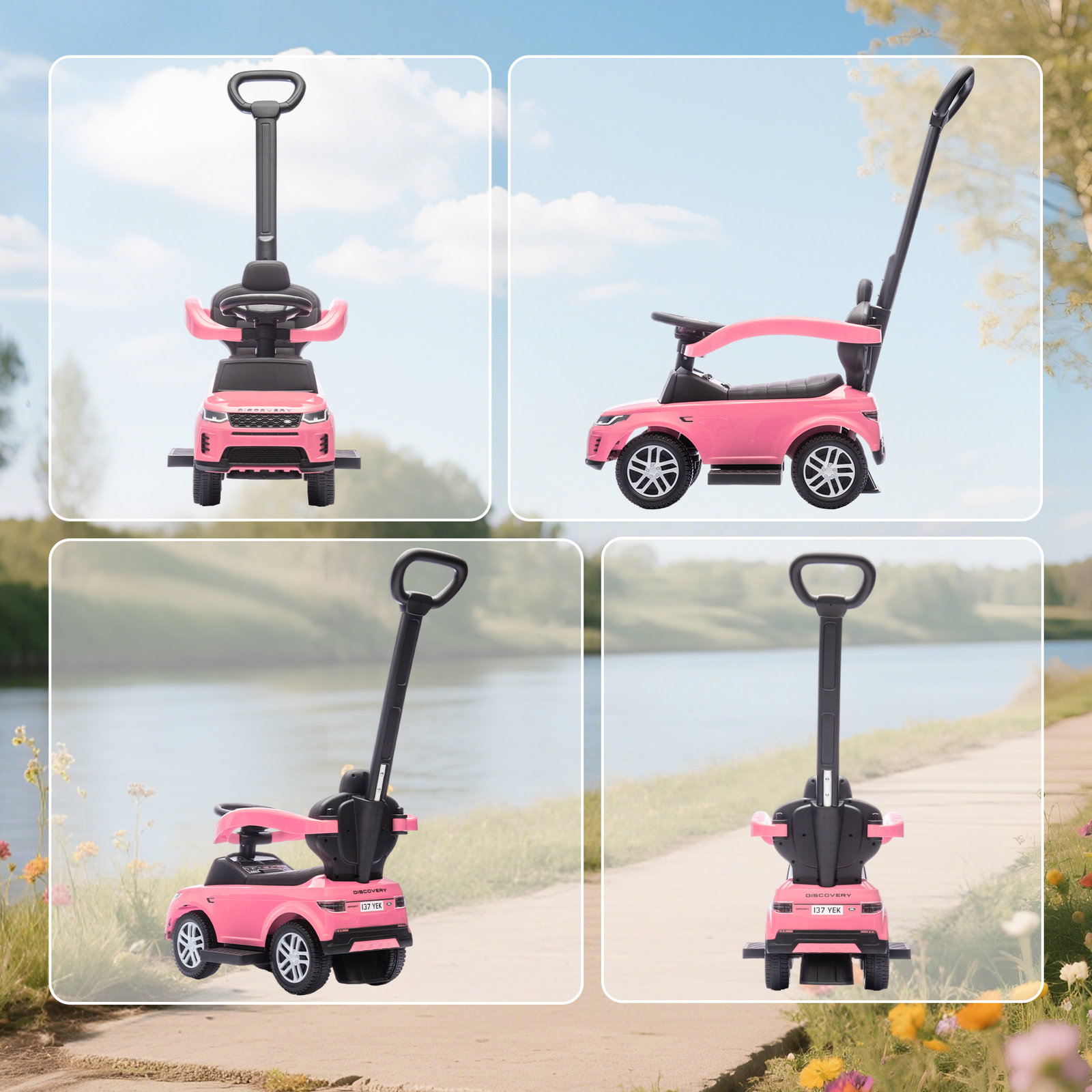 Carro andador 2 em 1 para crianças land rover discovery com buzina pega de empurrar e barra removíveis 84x40x94,5 cm rosa