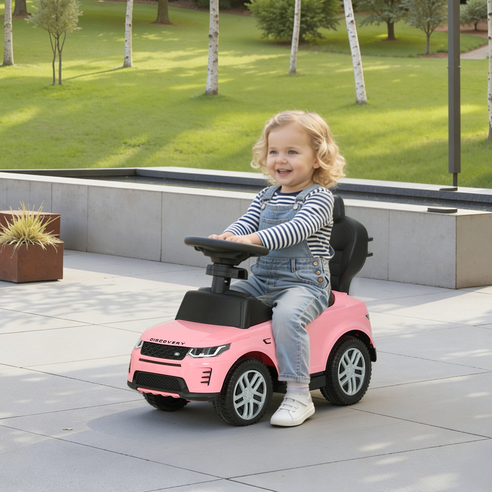 Carro andador 2 em 1 para crianças land rover discovery com buzina pega de empurrar e barra removíveis 84x40x94,5 cm rosa