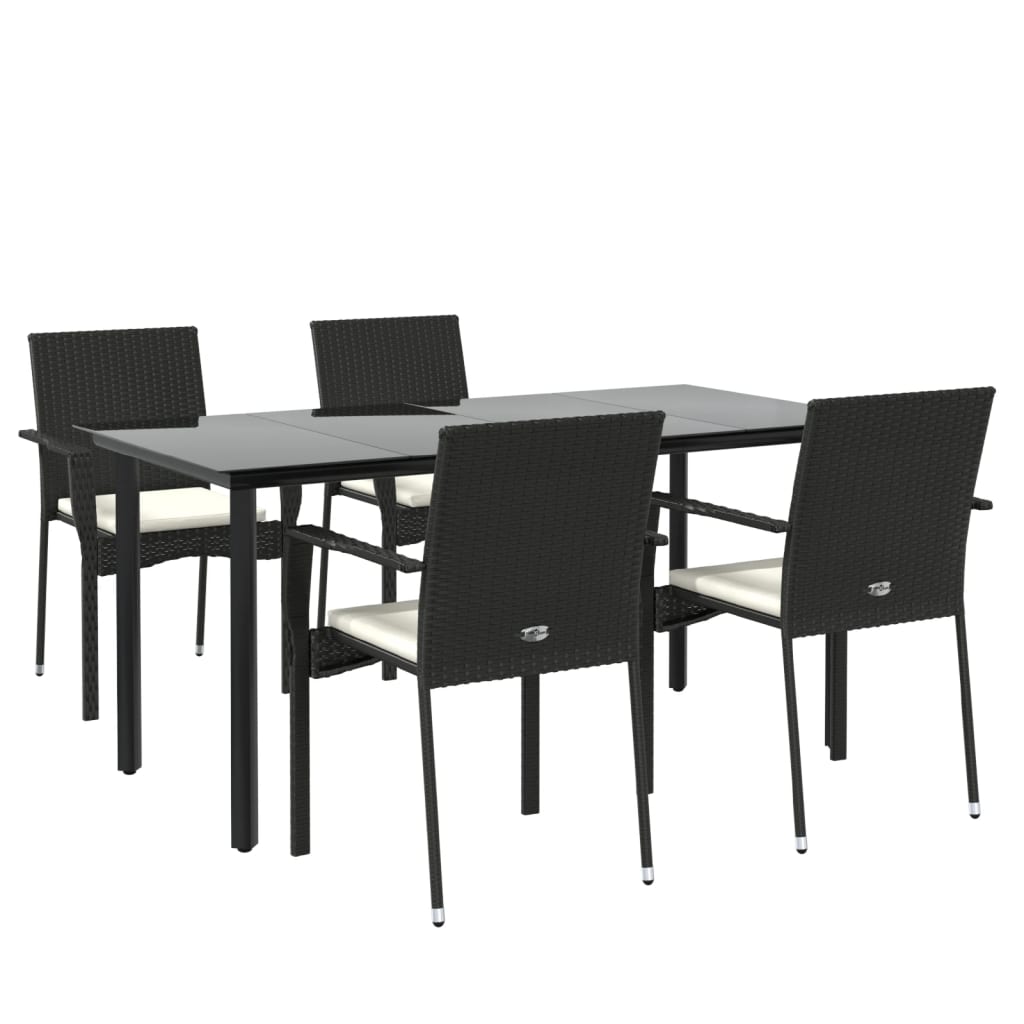 5 Pcs conjunto de jantar p/ jardim c/ almofadões vime PE preto