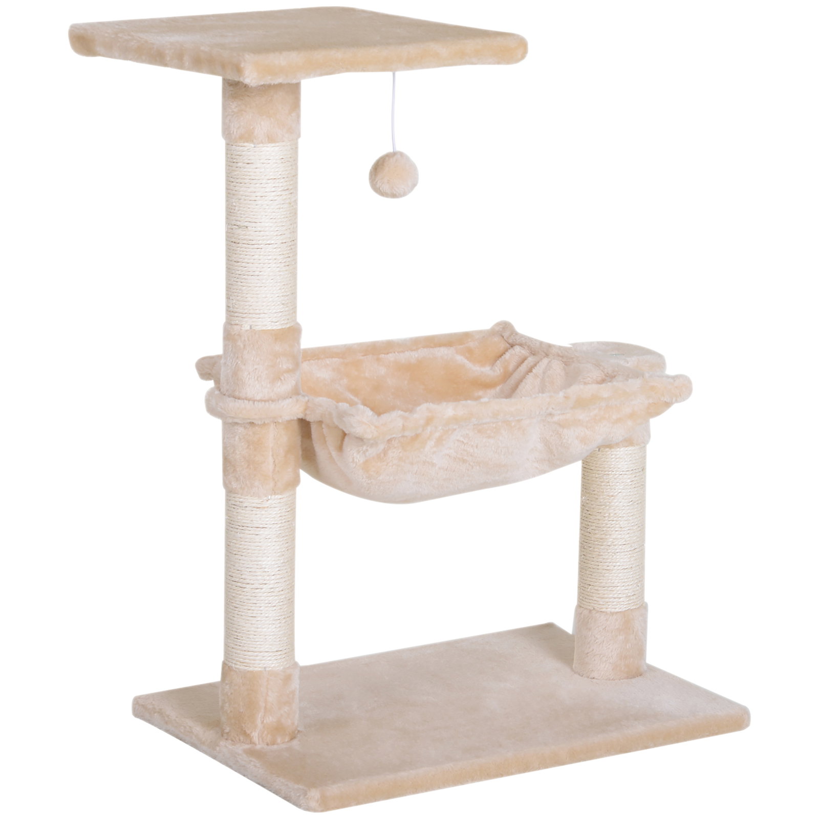 Árvore Arranhador para Gatos Torre para Gatos 50x36x70 cm com Rede Plataforma Poste de Sisal e Bola Suspensa Bege