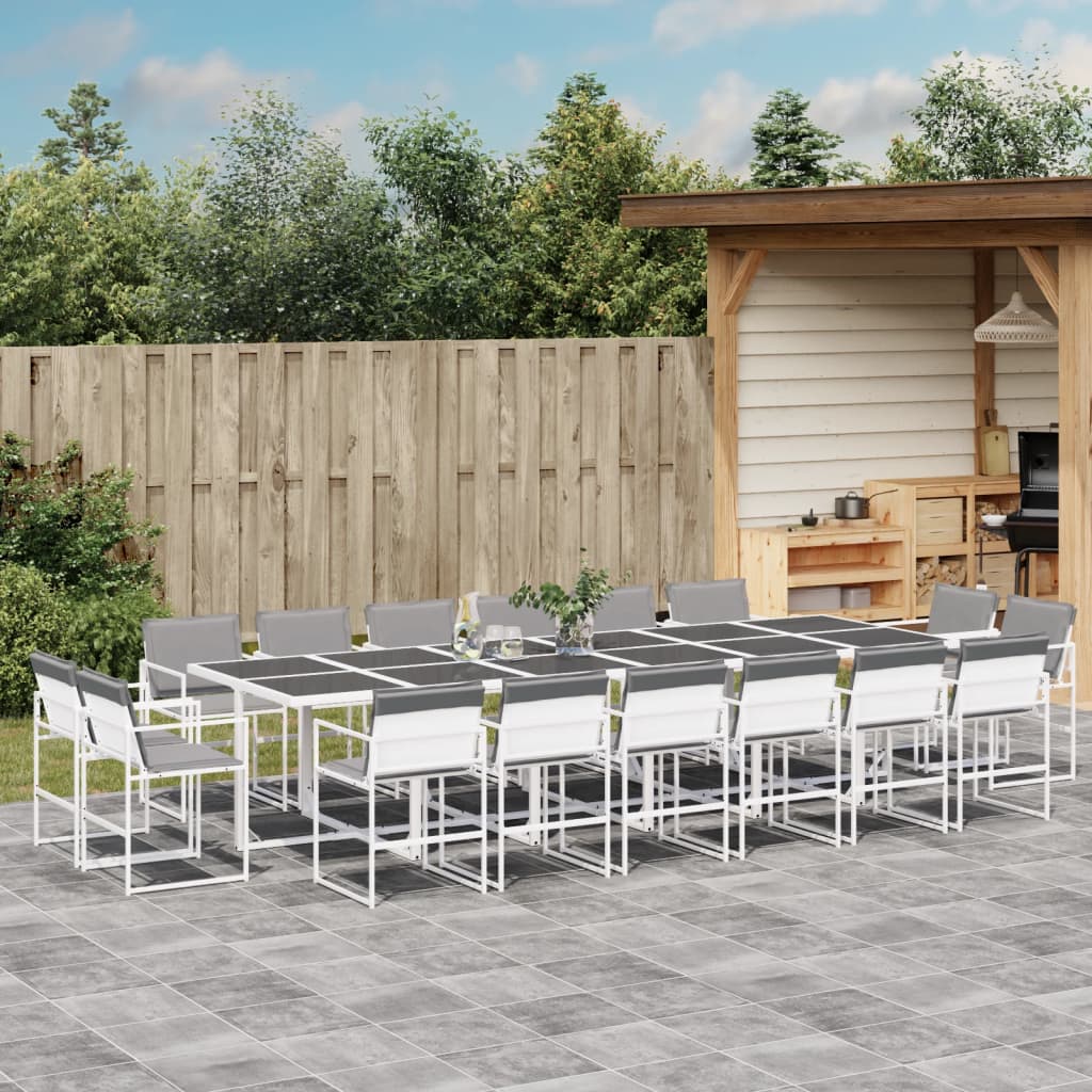 17 Pcs conj. de jantar p/ jardim c/ almofadões textilene branco