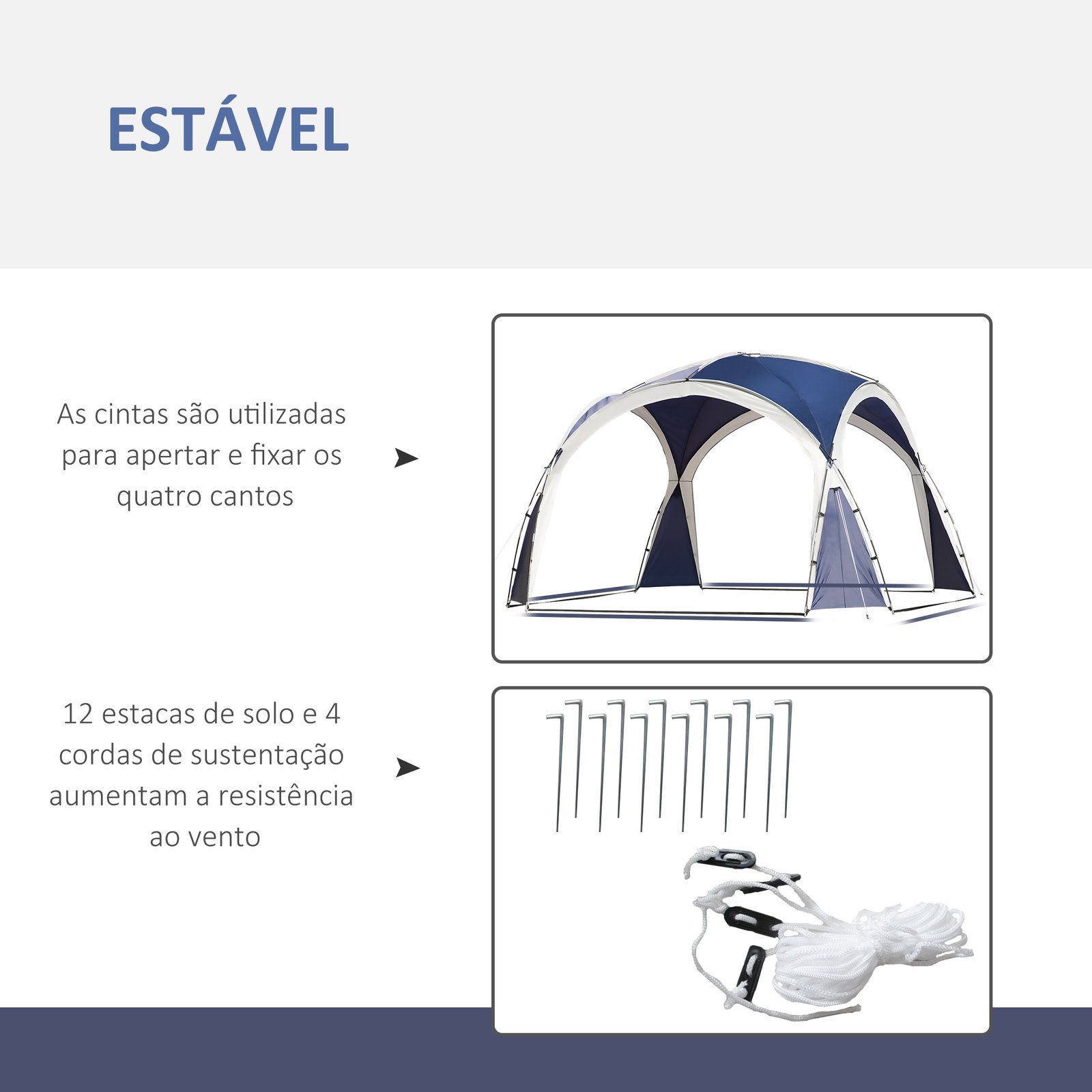 Abrigo de Campismo 3,5x3,5 m Toldo de Campismo Dobrável com Gancho Proteção UV e Bolsa de Transporte Azul e Cinza Claro