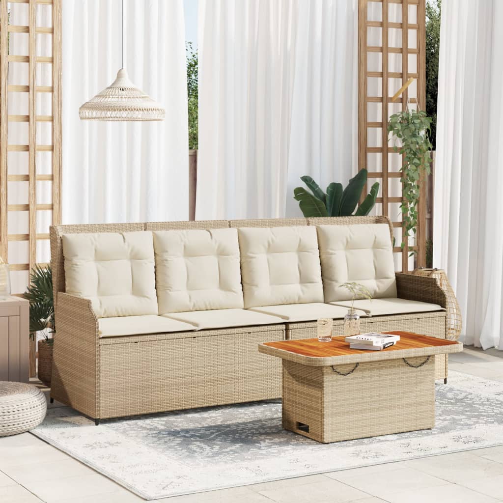 3 Pcs conjunto lounge de jardim com almofadões vime PE bege