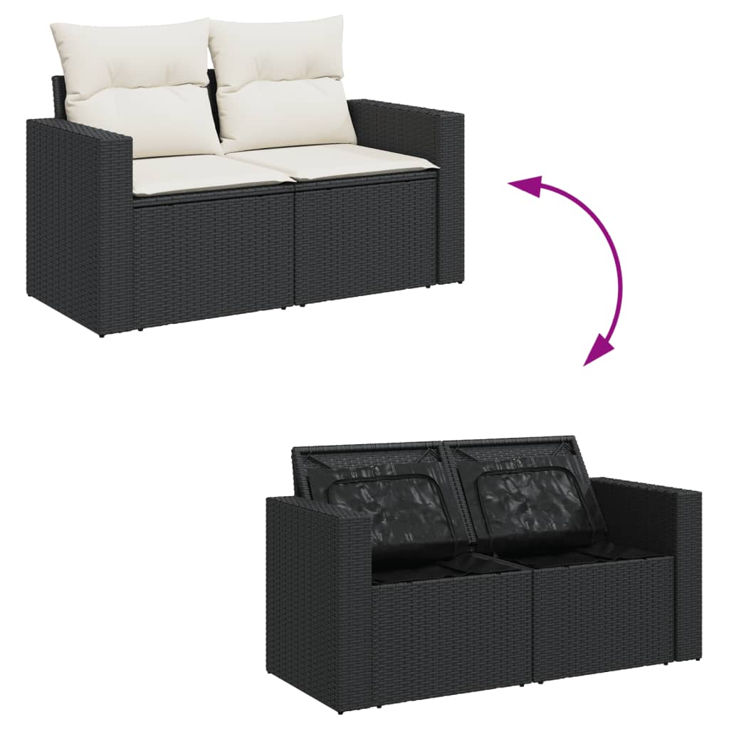 11 Pcs conjunto sofás de jardim c/ almofadões vime PE preto