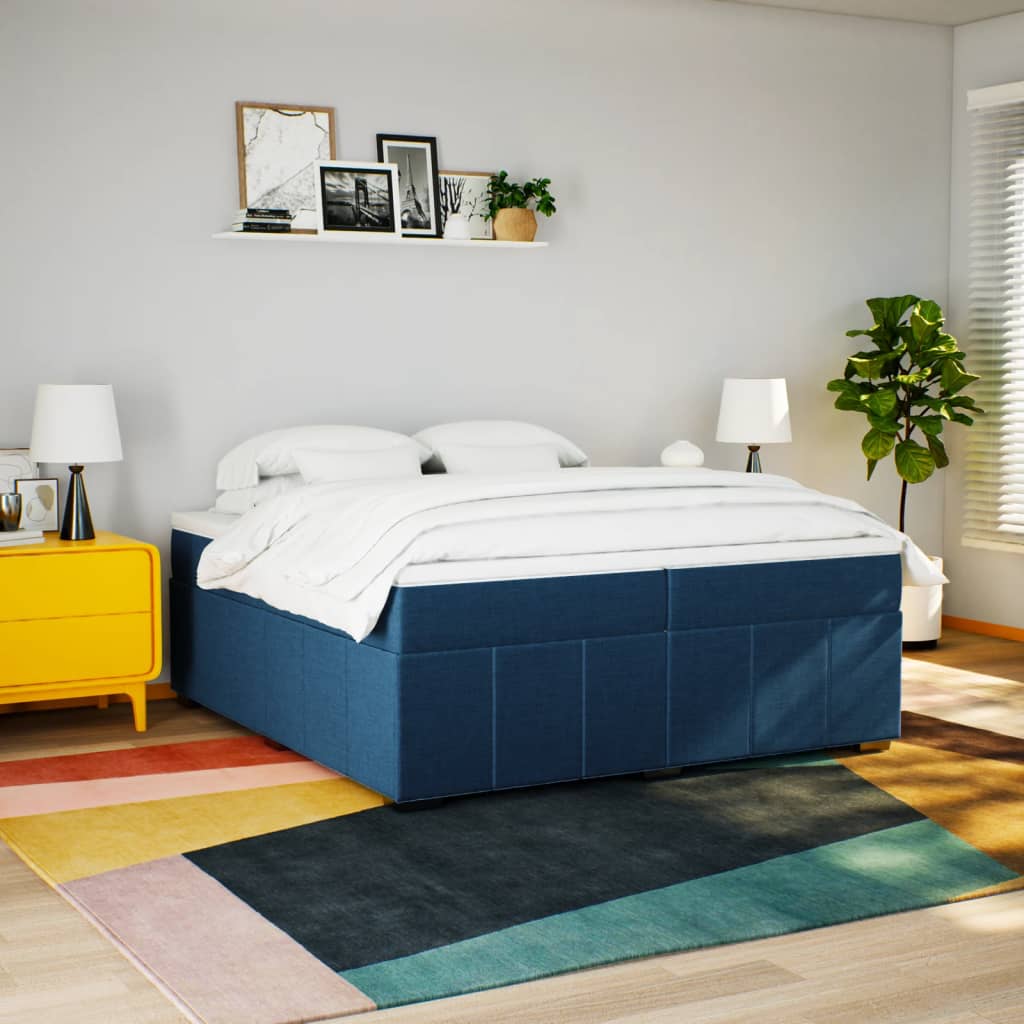 Cama com molas/colchão 200x200 cm tecido azul