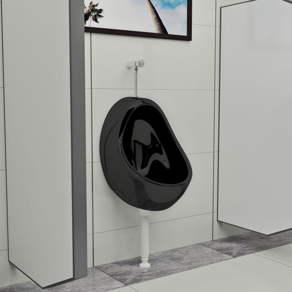 Urinol de parede com válvula de descarga cerâmica preto
