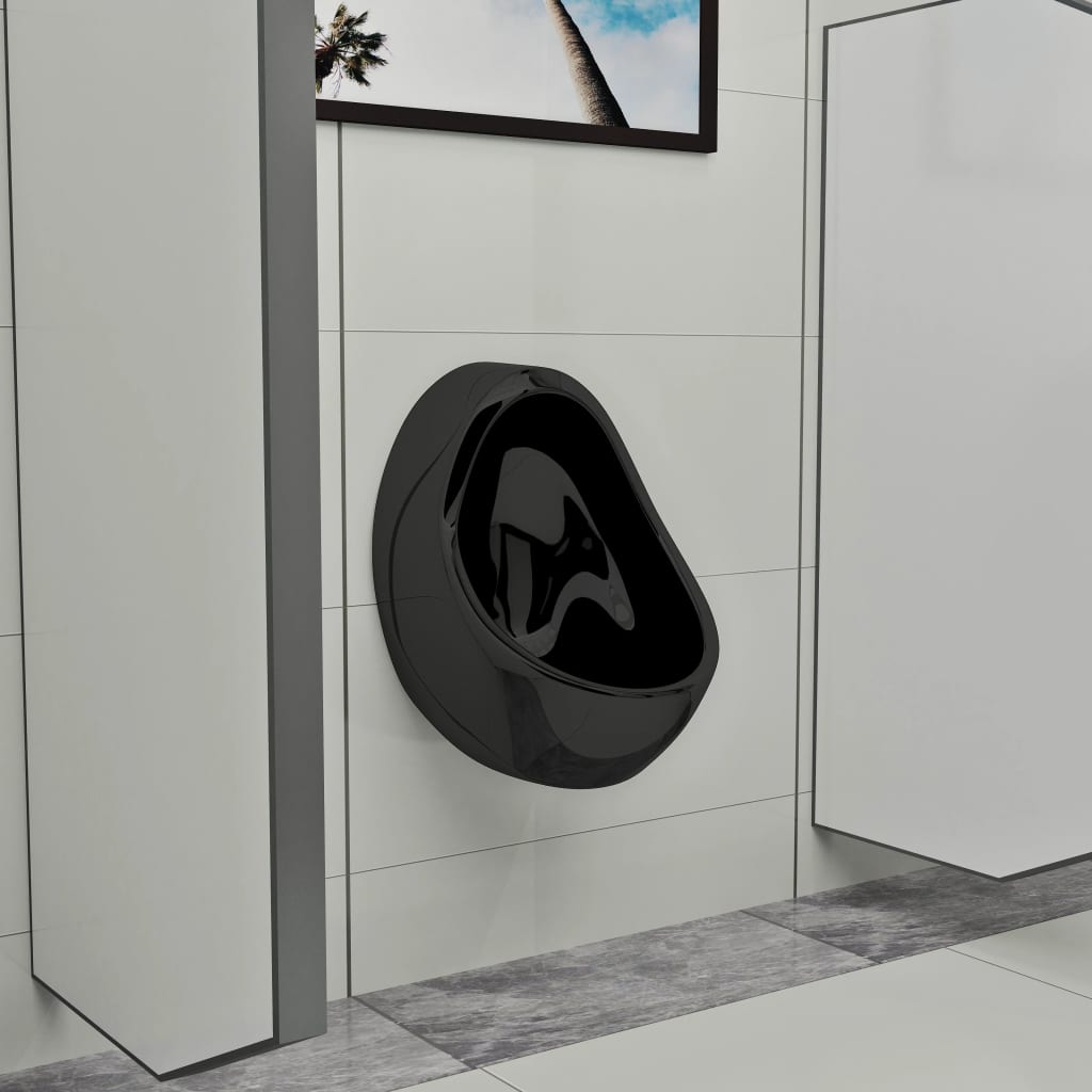 Urinol de parede com válvula de descarga cerâmica preto