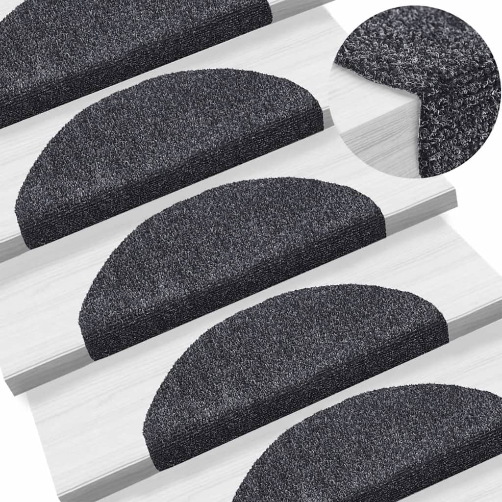 Tapetes de escada autoadesivos 10 peças 65x21x4 cm cinza escuro semicircular grande