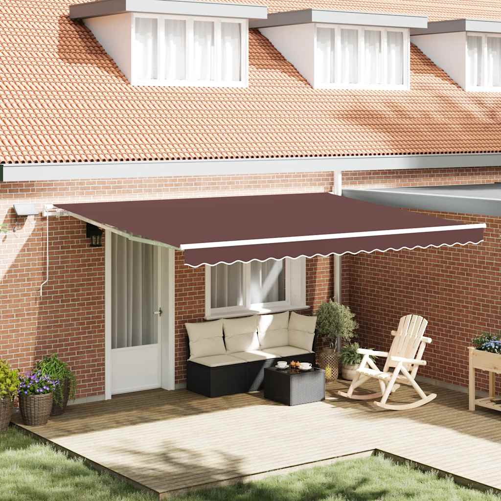 Toldo retrátil manual com luzes LED 450x300 cm castanho