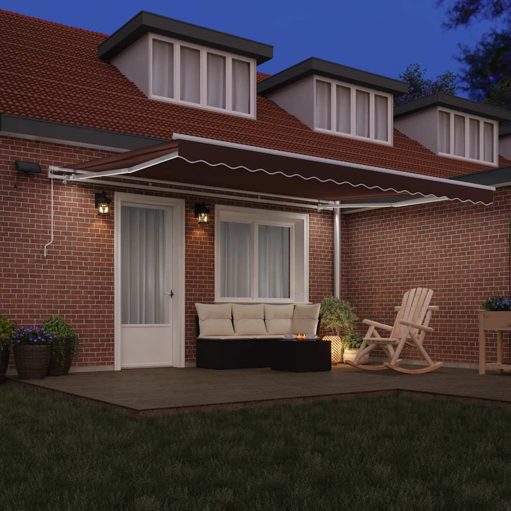 Toldo retrátil manual com luzes LED 450x300 cm castanho