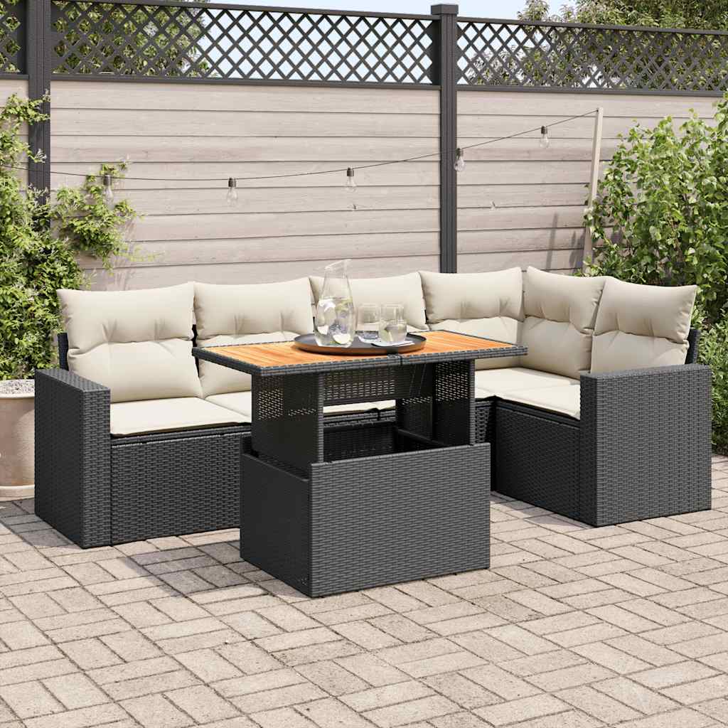 6 Pcs conjunto sofás de jardim c/ almofadões vime PE preto