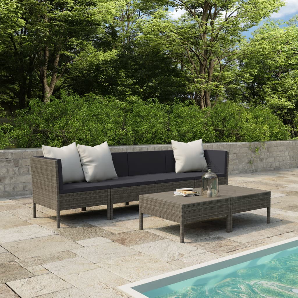 6 Pcs conjunto lounge de jardim c/ almofadões vime PE cinzento
