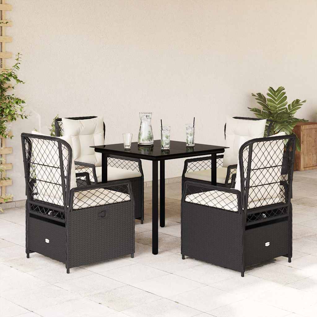 5 Pcs conjunto de jantar p/ jardim c/ almofadões vime PE preto