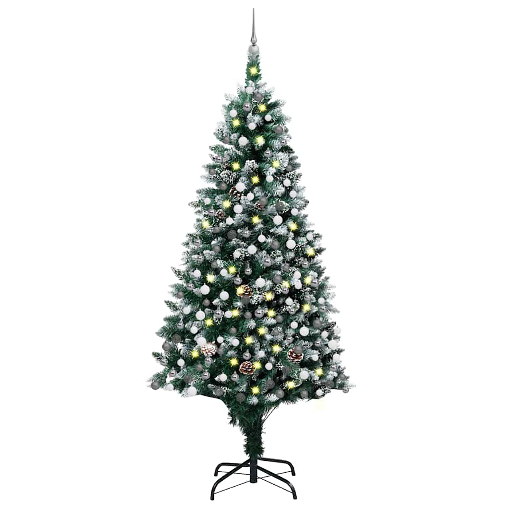 Árvore natal artificial com leds e bolas e pinhas 240 cm