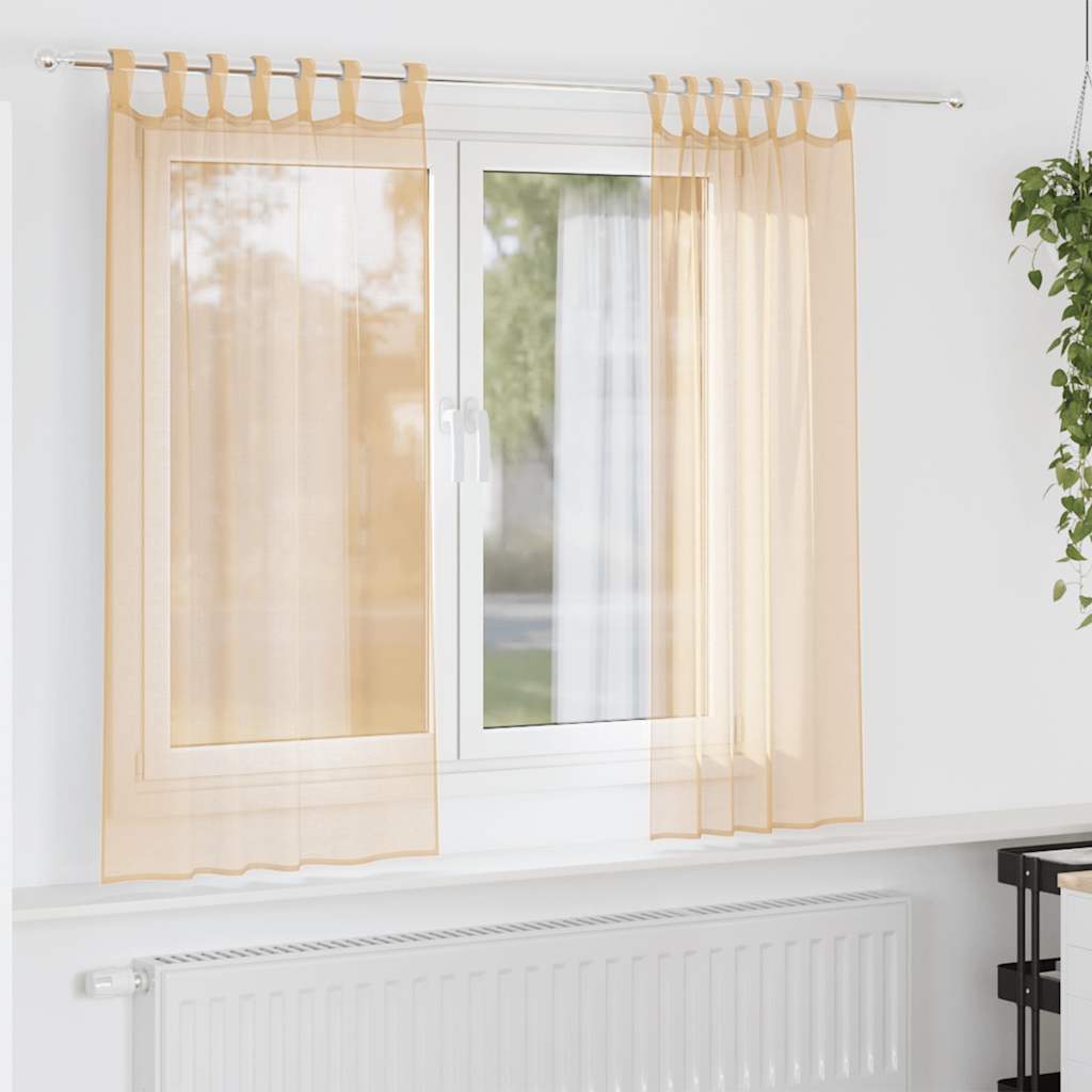 Cortinas de voile com bolsos para varão 2 pcs areia