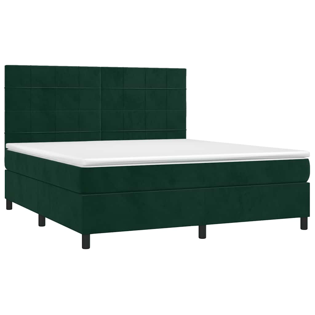 Cama com molas/colchão 180x200 cm veludo verde-escuro