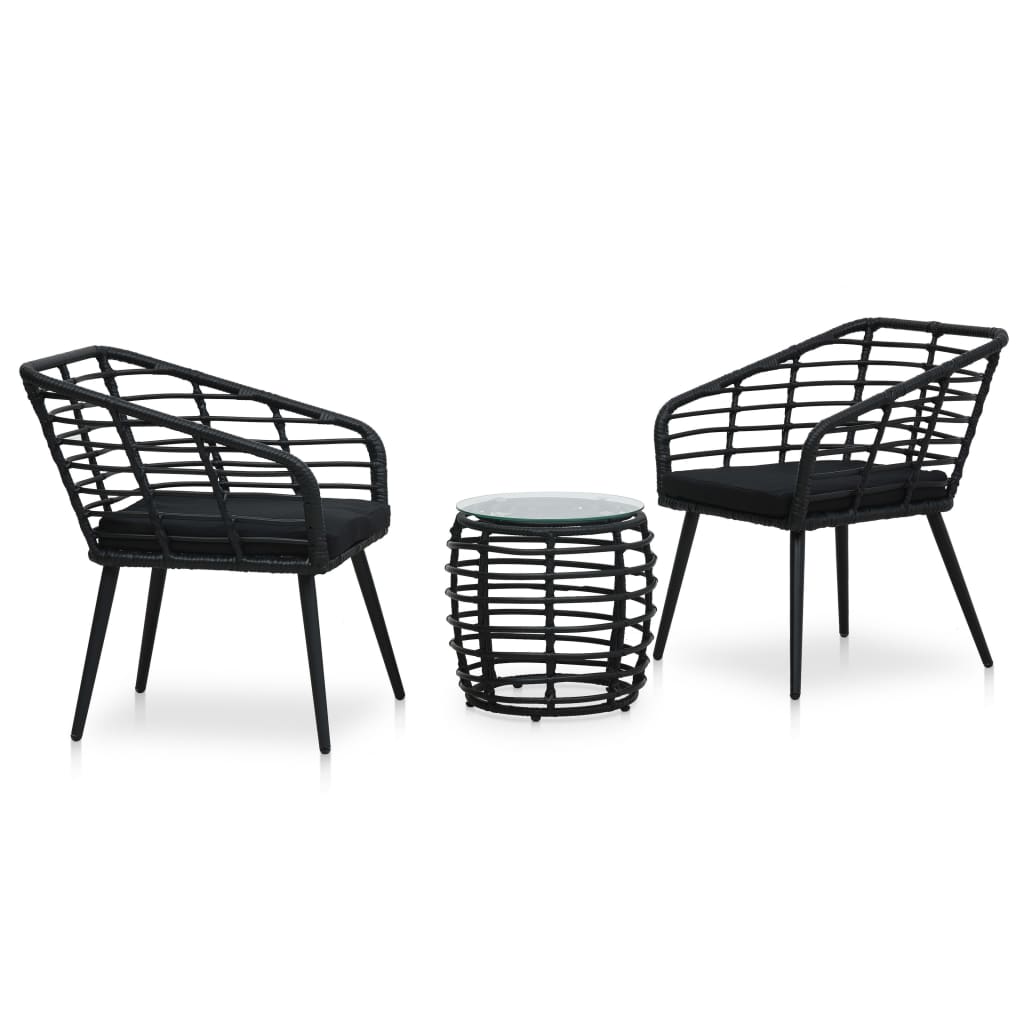 3 Pcs conjunto bistrô vime PE preto