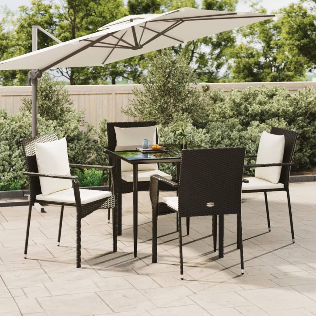 5 Pcs conjunto de jantar p/ jardim c/ almofadões vime PE preto