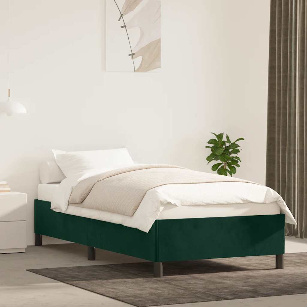 Estrutura de cama sem colchão 80x200 cm veludo verde-escuro
