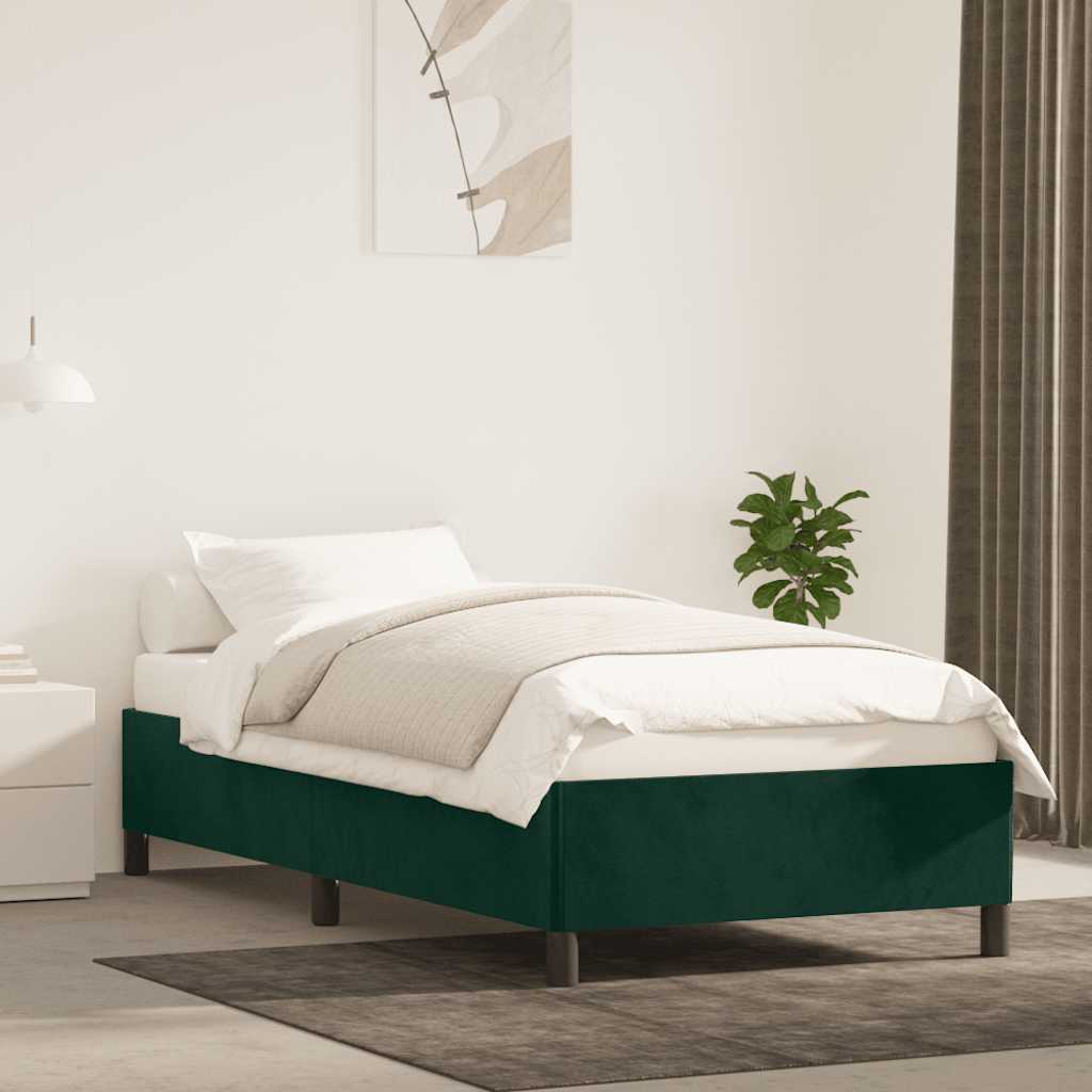 Estrutura de cama sem colchão 80x200 cm veludo verde-escuro