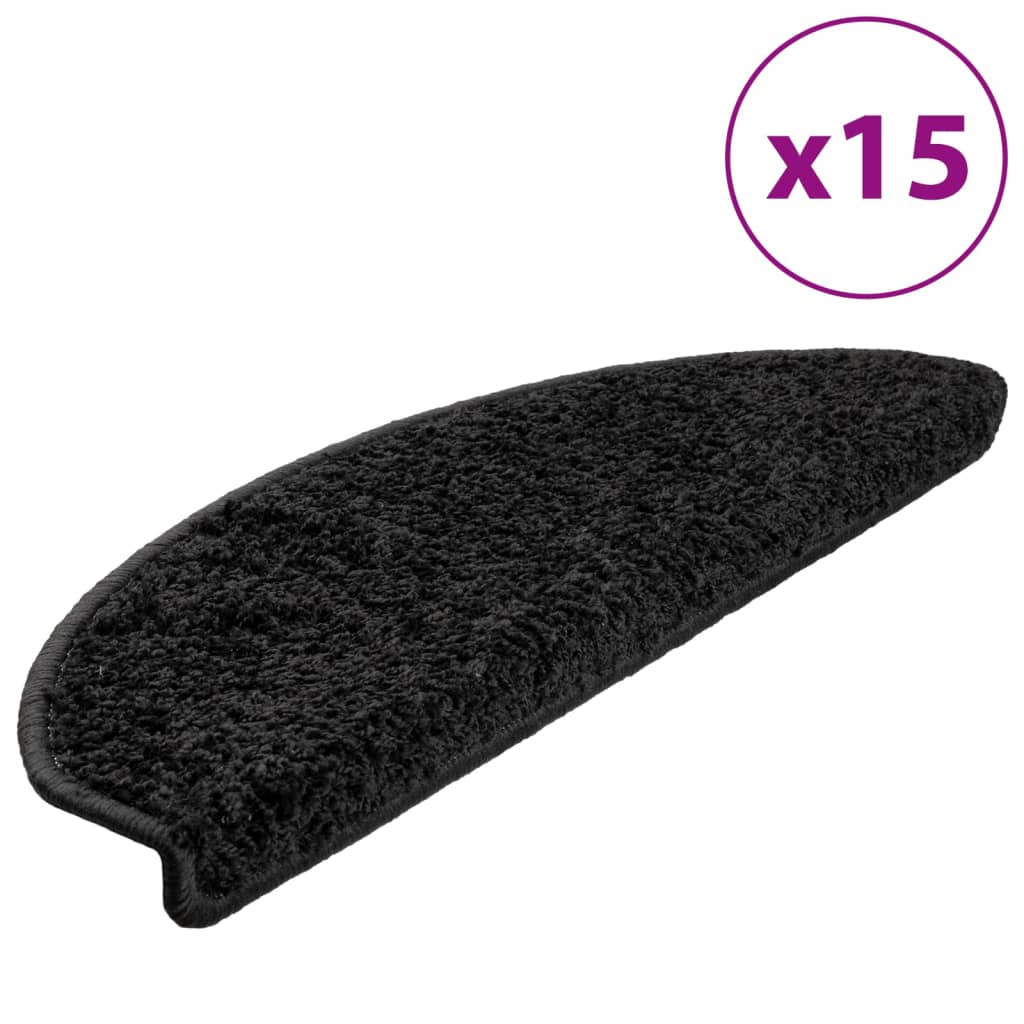 Tapetes de escada 15 peças 65x21x4 cm pretos semicirculares grandes