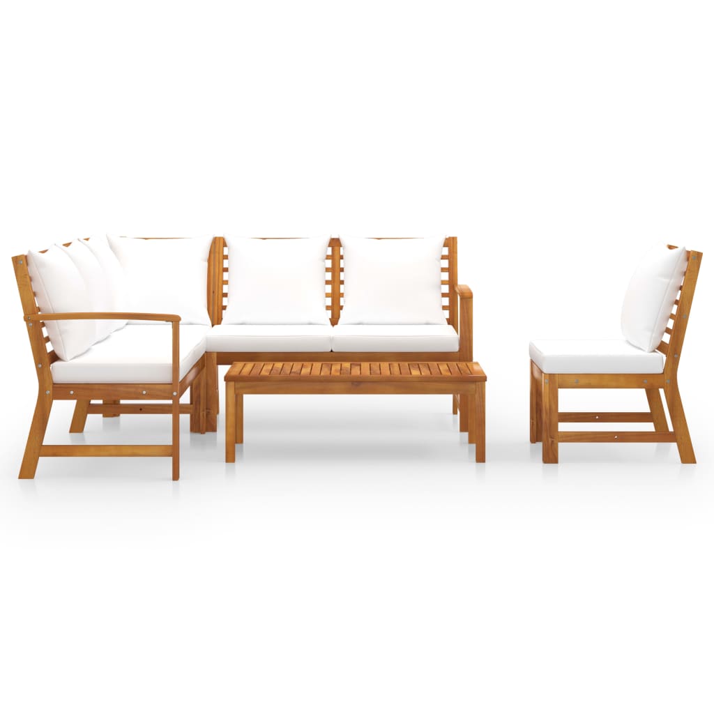 5 Pcs conj. lounge jardim c/ almofadões cor creme acácia maciça