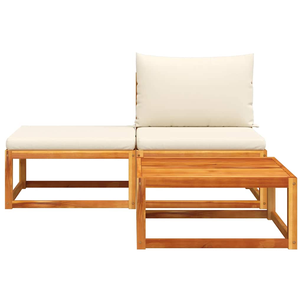 Conjunto de sofás de jardim de 3 peças com almofadas de madeira de acácia e vime