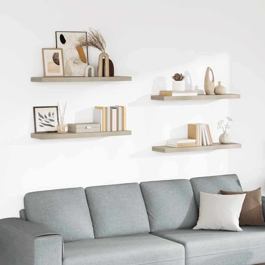 Prateleiras parede suspensas 4 pcs 90x23,5x3,8cm MDF carvalho