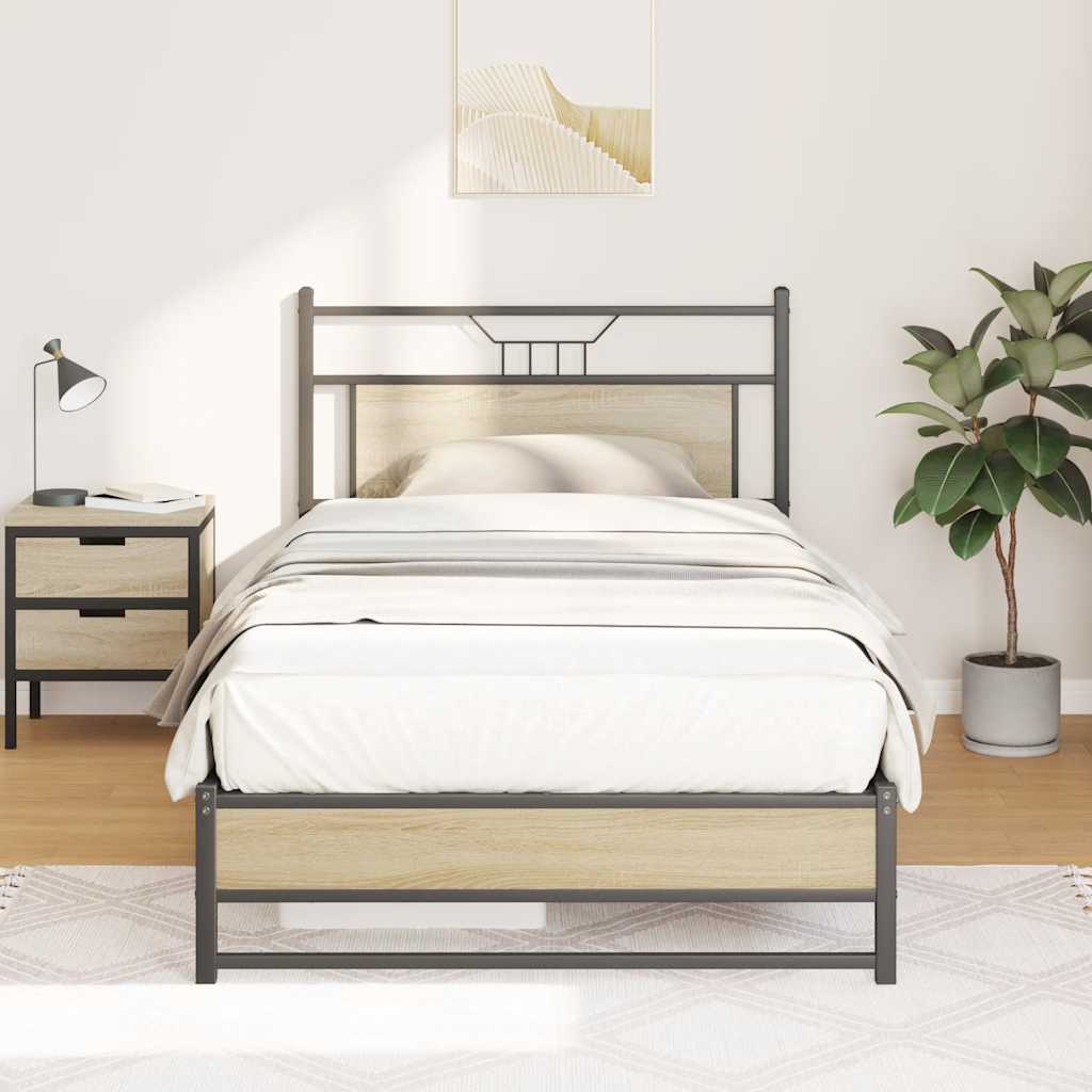 Estrutura de cama sem colchão 107x203 cm carvalho sonoma