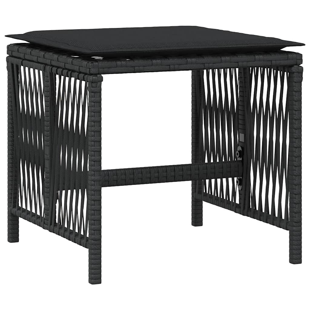 Bancos de jardim com almofadões 4 pcs 41x41x36 cm vime PE preto