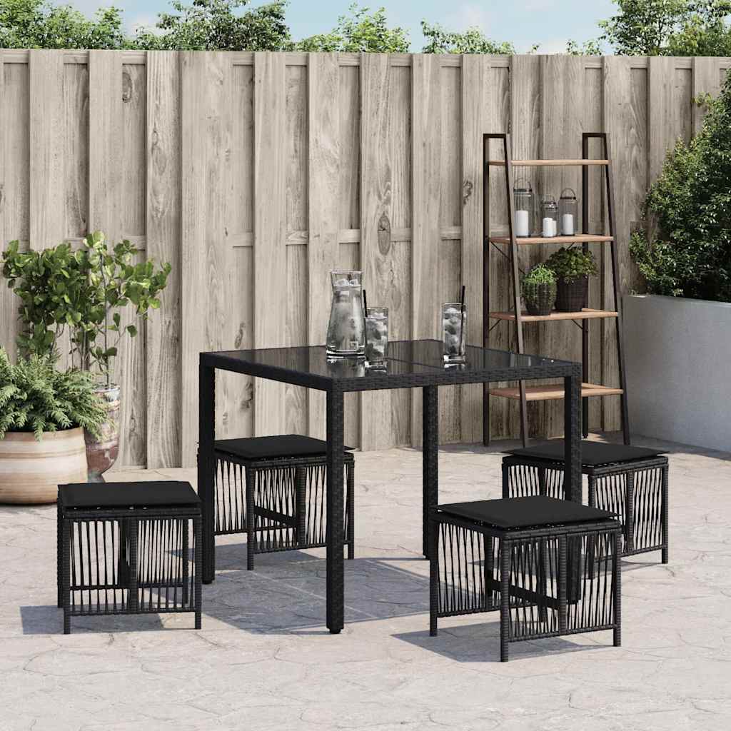Bancos de jardim com almofadões 4 pcs 41x41x36 cm vime PE preto