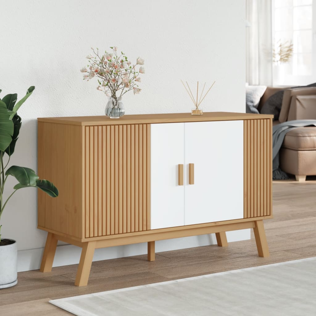 Aparador olden 114x43x73,5 cm pinho maciço branco e castanho
