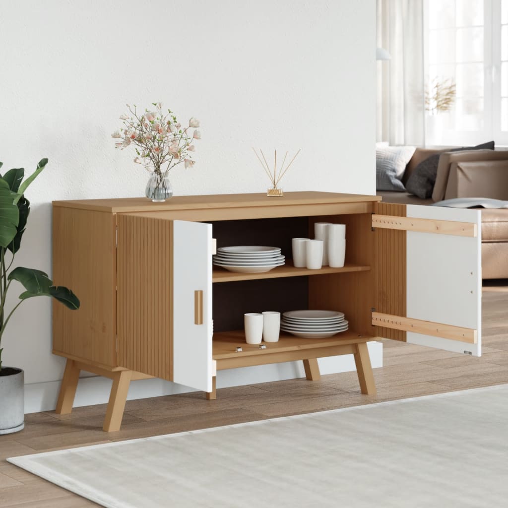Aparador olden 114x43x73,5 cm pinho maciço branco e castanho