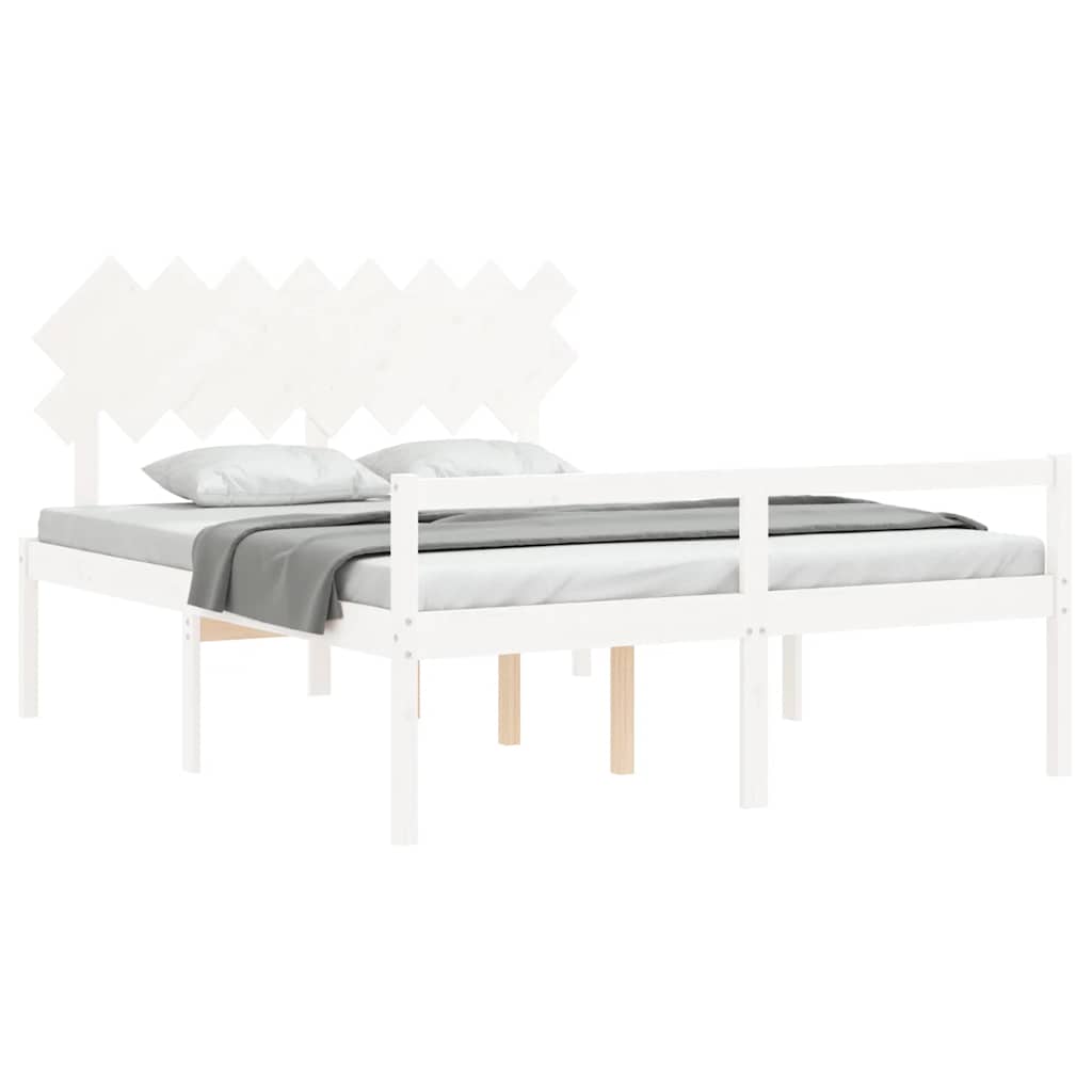 Cama para idosos com cabeceira 160x200 cm madeira maciça branco