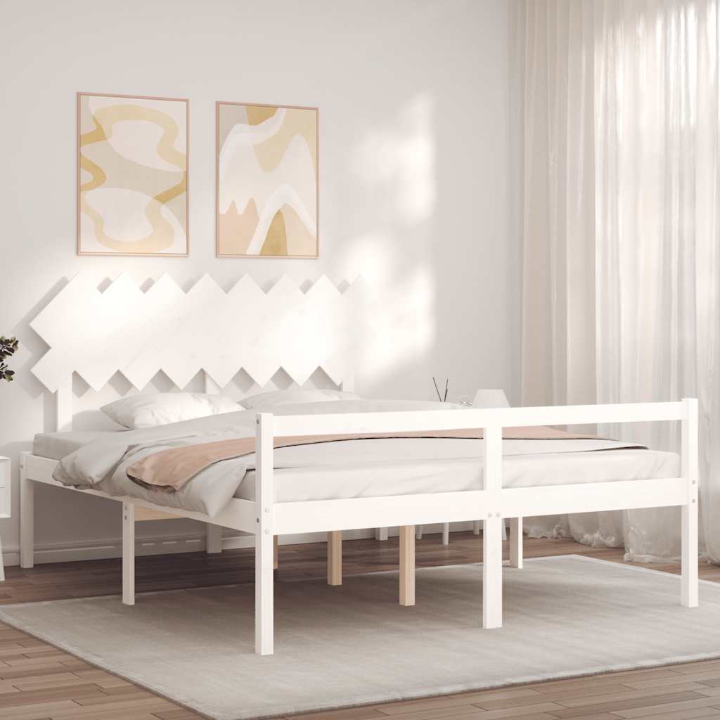 Cama para idosos com cabeceira 160x200 cm madeira maciça branco