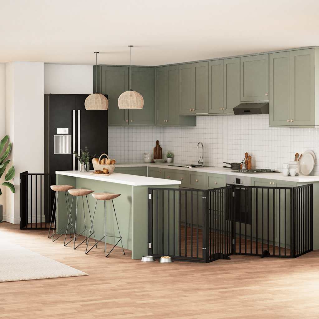 Portão p/ cães com porta dobrável 6 painéis 480 cm álamo preto